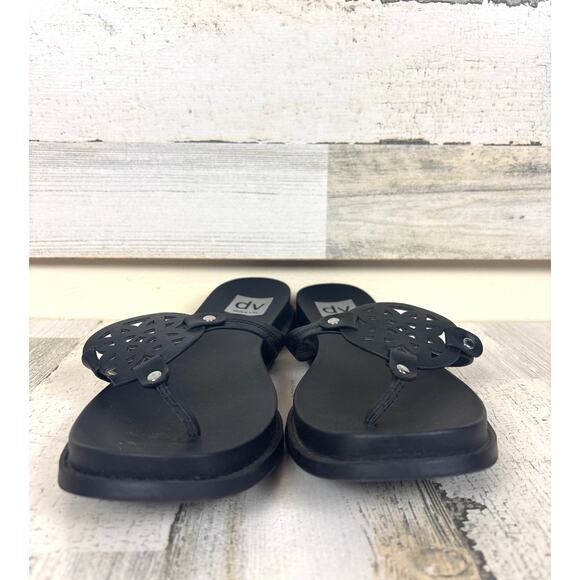 Dolce Vita Women’s 8.5 Black Cordell Slip-On Thong Flat Faux Leather Sandals - Picture 3 of 8